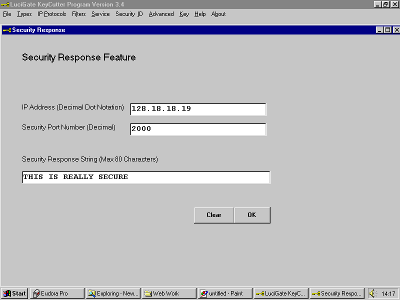 Program menus select protocols, ports, filters, sockets, packet types, allowed services and network address translation for the hackerproof, low cost, robust independent secure hardware firewall